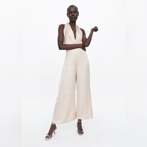 Elegant Satin Cream Jumpsuit